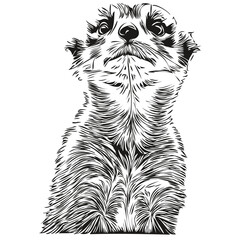 Cute hand drawn Meerkat, vector illustration black and white Meerkats