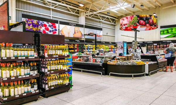 Modern supermarket shelves and aisles in the chedraui in Mexico.