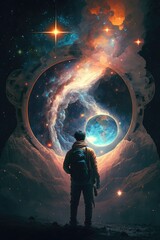 Naklejka premium Person in the moon. AI generated art illustration.
