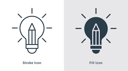 Light bulb with Pen idea icon line art and fill vector