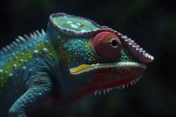 Fototapeta premium Colorful chameleon lizard in nature. Reptile in wildlife. Generative AI