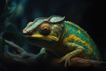 Colorful chameleon lizard in nature. Reptile in wildlife. Generative AI