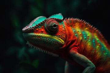 Colorful chameleon lizard in nature. Reptile in wildlife. Generative AI