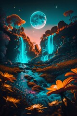 Obraz na płótnie Canvas Magische Landschaft mit Mond