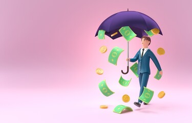 Isolated Money Rain. 3D Illustration