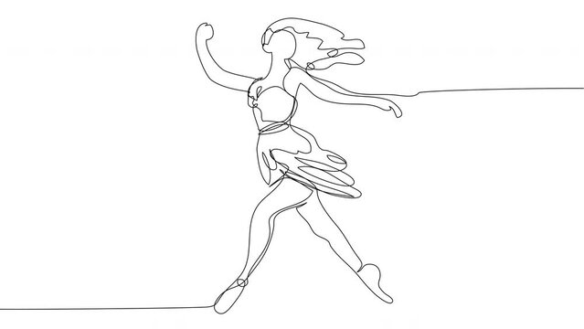 Self-drawing a dancing woman with one line on a white screen. Expressive dance concept 4K with alpha channel. Stock video.