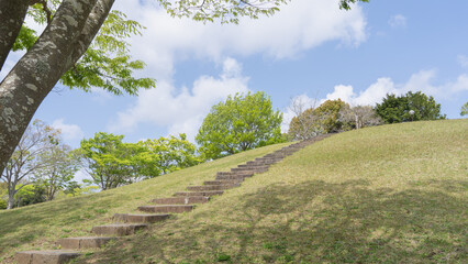 Obraz premium 日本の公園の階段と青空