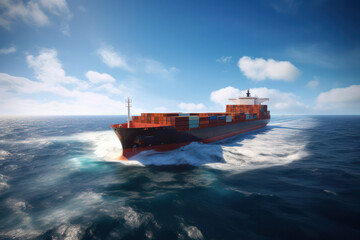 cargo ship carrying a container for importing export goods to a client, conceptual logistics and supply chain. Generative AI