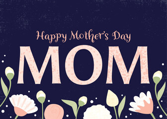 Mother's Day flower border design, in a cut paper style with textures. 5x7 ratio greeting card design
