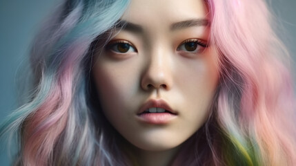 Fototapeta premium Beautiful and Modern Asian Women with Colorful and Pastel Hair made with Generative AI