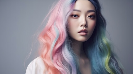 Fototapeta premium Beautiful and Modern Asian Women with Colorful and Pastel Hair made with Generative AI