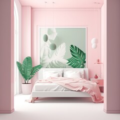 Generative Interior Design: Soft Bright Colors, Minimal Bedroom Furniture, and Pink & White Home Decor: Generative AI