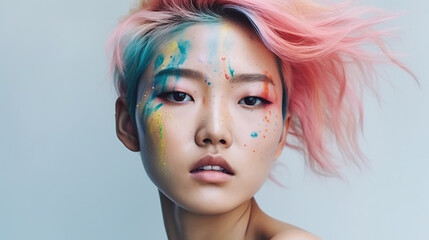 Obraz premium Beautiful and Modern Asian Women with Colorful and Pastel Hair made with Generative AI. 