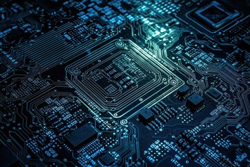 Technology Revolution: Printed Circuit Board on Blue Background - Computer Chips, Motherboard, Central Processing Unit, and Processor: Generative AI
