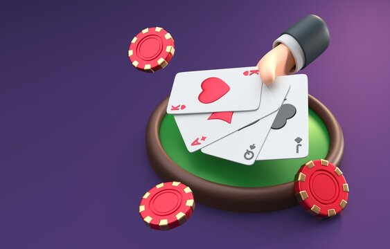 Casino Cards with Chips. 3D Illustration