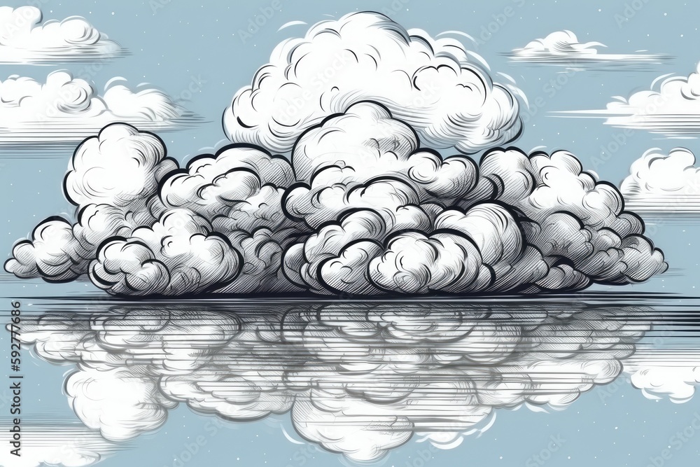 Poster clouds and the oceans surface. sketching digitally on a computer. Generative AI