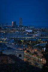 Vista de la ciudad de Barcelona en la hora azul