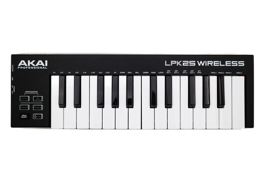 Zurich, Switzerland - December 21, 2022: Portable MIDI controller keyboard Akai Professional LPK 25 Wireless