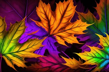 Stunning 2D image of maple leaves in the autumn background. Generative AI