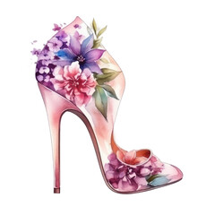 Obraz na płótnie Canvas Watercolor stiletto heel with flowers Illustration AI Generative.