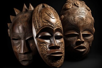 African Cultural Traditions: Isolated Wooden African Masks. Generative AI - obrazy, fototapety, plakaty