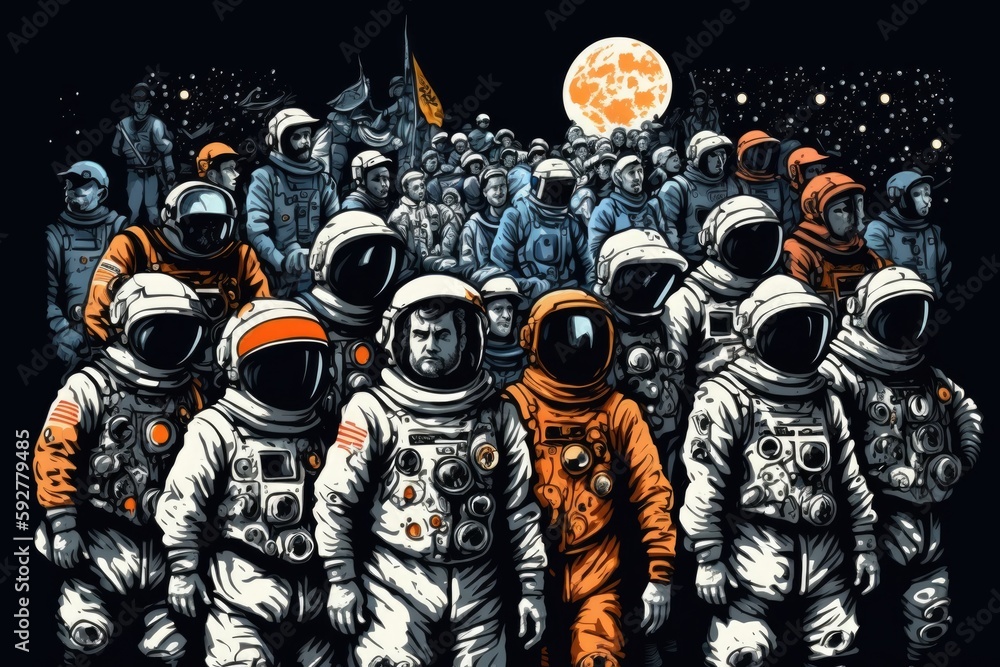 Aufkleber we are surrounded by a continuous pattern of video game astronauts. second instance. generative ai