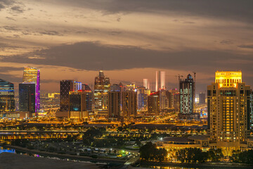 Fototapeta na wymiar Lusail skyline aerial view from Pearl Qatar