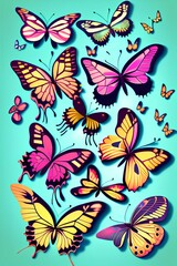 Fototapeta na wymiar Butterflies and Flowers vector illustration - generative ai 