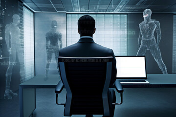 AI generated, Mann im B&uuml;ro Zukunft office