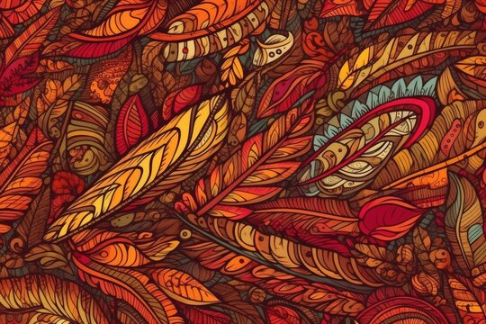 A continuous pattern of colorful abstract leaf sumar digital texture. Generative AI