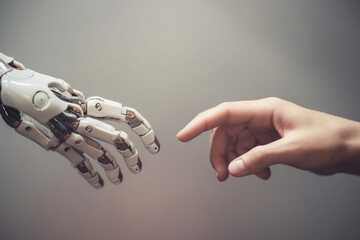 AI generated, Roboter Hand und Menschen Hand