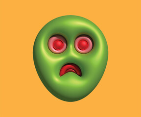 3D Alien Face Green Angry