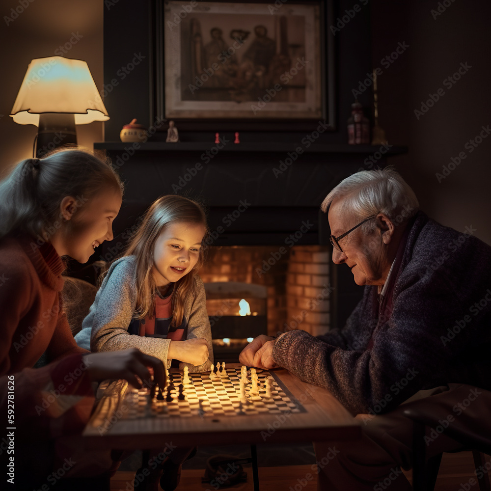 Poster a group of people playing a game of chess. ai generative image