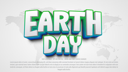 Earth day 3d editable text effect premium vector