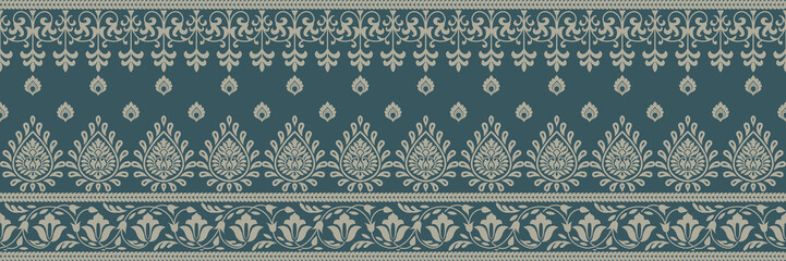 Ethnic pattern. Kerchief Pattern. Silk neck scarf. Bandana Print. Headscarf. Floral vintage style. Indonesian batik. Textile, Fabric, Tile, Clothing. Tribal texture. Vector. Blue, Red, Gold, Yellow.