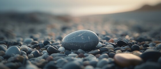 A smooth and attractive stone lies on the beach. Generative AI