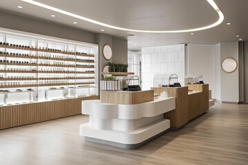 cannabis dispensary with sleek, modern design and minimalist elements in sleek, modern environment, created with generative ai - obrazy, fototapety, plakaty