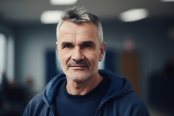 Portrait of handsome mature man in sportswear looking at camera