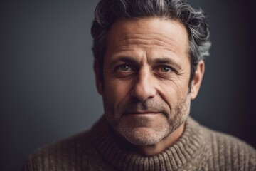 Portrait of a mature man in a sweater on a dark background