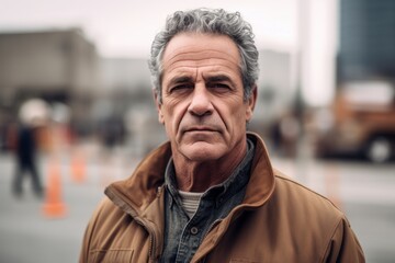 Obraz premium Portrait of senior man with grey hair in the city street.