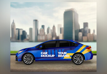 Car Side View in City Mockup