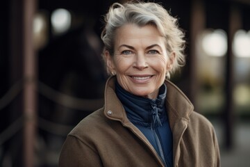 Fototapeta premium Portrait of a smiling middle-aged woman in a coat outdoors