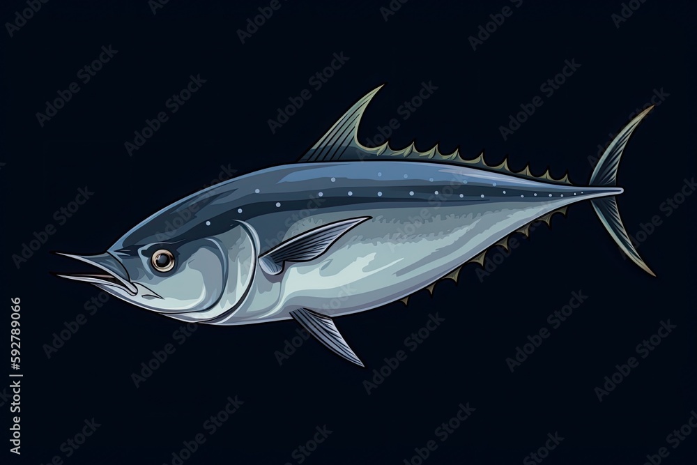 Sticker blue marlin fish swimming in dark waters. Generative AI