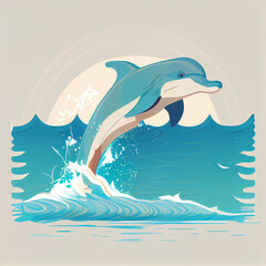 dolphin jumping out of water, vector illustration, flat design style, Generative AI - obrazy, fototapety, plakaty