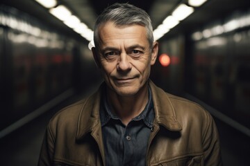 Portrait of a middle-aged man in a subway station.