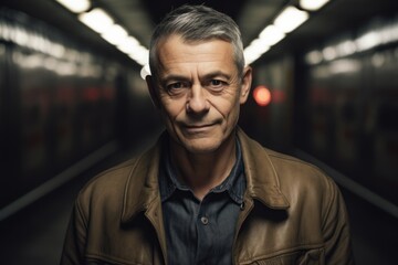 Fototapeta premium Portrait of a middle-aged man in a subway station.