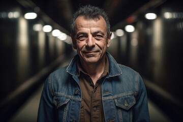 Fototapeta premium Portrait of a mature man in a subway tunnel. Selective focus.