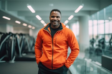 happy african american man in sportswear standing in gym