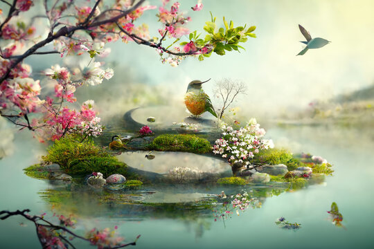 Peace and tranquility with a spring theme. Flower blossoms and new life in spring.