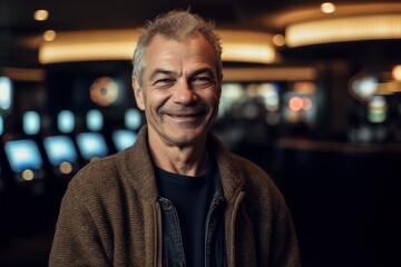 Fototapeta premium Portrait of a smiling senior man looking at the camera in a pub